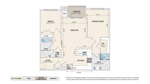 Floor plan for 2 beds, 2 baths, 1113 sqft